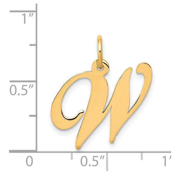 14k Yellow Gold, Ella Collection Medium Fancy Script Initial W Pendant - Picture 3 of 4